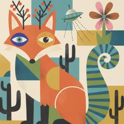 Mid-century style fox artwork generated from the prompt